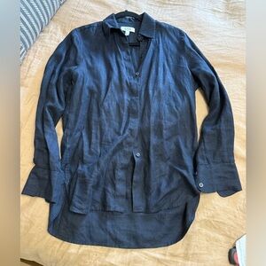 COS linen navy blue basic long sleeve button down shirt